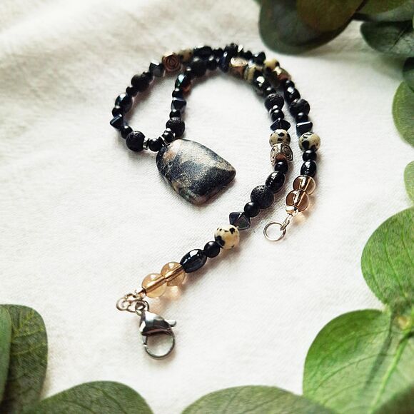 Beaded Jasper Pendant Necklace, Boho Grunge Necklace, Hippie Goth Choker - Picture 9 of 9